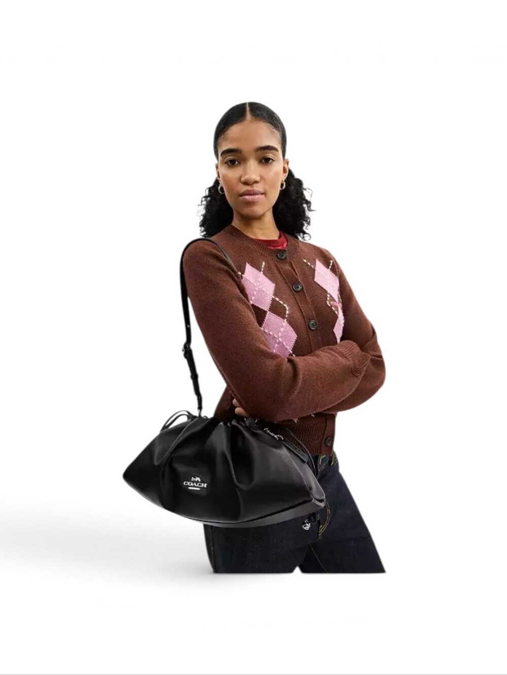 Coach Faye Large Black Leather Shoulder Bag with Chain - Picture 4 of 7